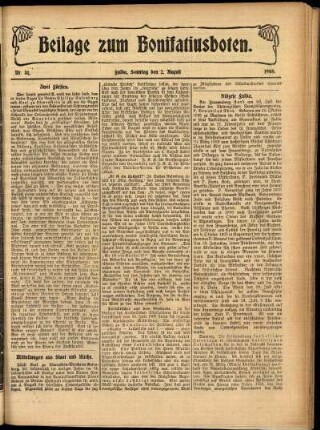 Zweite Ausgabe vom Sonntag, den 02. August 1908.
