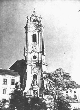 Dürnstein (Niederösterreich), Stiftskirche, Augustiner-Chorherrensift, Turm; Steinl, Matthias; Mungenast, Josef