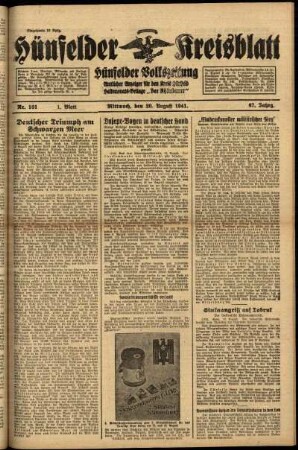 Erste Ausgabe vom Mittwoch, den 20. August 1941.