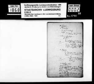 Notizen, Auszüge aus Archivaldokumenten und Textmanuskript [des Finanzrats Moser] zu Teil A (Allgemeines) der OAB