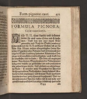Formula Pignoraticiae cautionis.