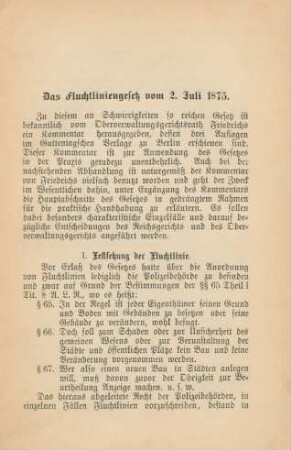 Das Fluchtliniengesetz vom 2. Juli 1875