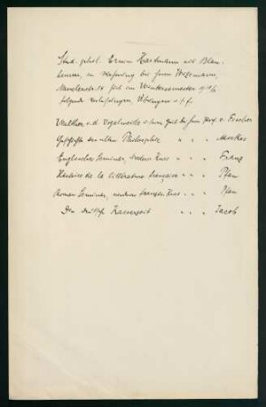 Belegungen Wintersemester 1910/1911