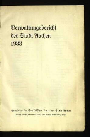 Verwaltungsbericht der Stadt Aachen / 1933