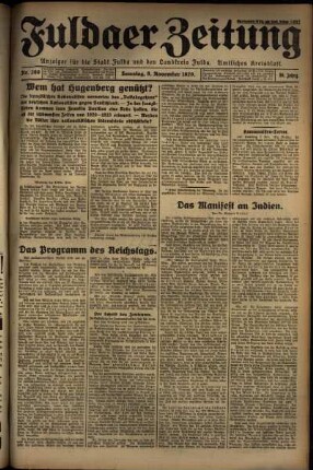 Erste Ausgabe vom Samstag, den 09. November 1929.
