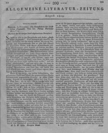Marheinecke, P.: Die Grundlehren der christlichen Dogmatik. Berlin: Dümmler 1819 (Beschluss der im vorigen Stück abgebrochenen Recension.)