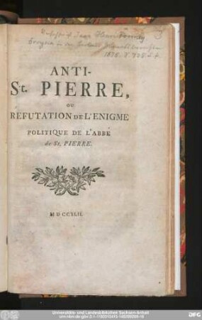 Anti-St. Pierre, Ou Refutation De L'Enigme Politique De L'Abbé de St. Pierre.
