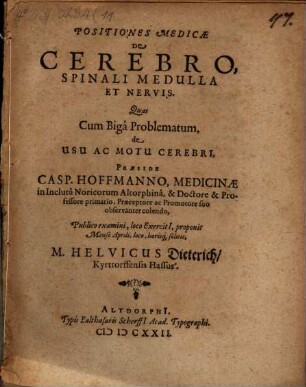 Positiones medicae de cerebro, spinali medulla et nervis