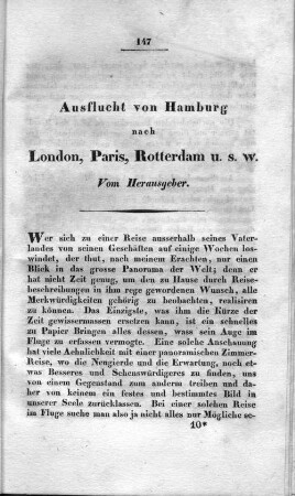 Ausflucht von Hamburg nach London, Paris, Rotterdem u. s. w.