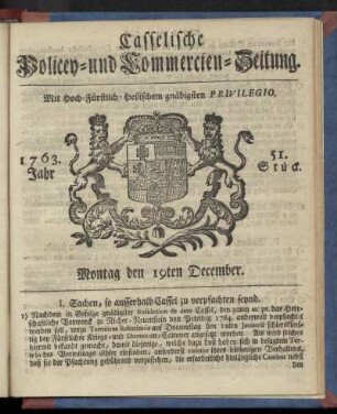 51. Stueck, Montag den 19ten December 1763