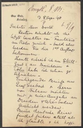Brief an B. Schott's Söhne : 08.09.1898