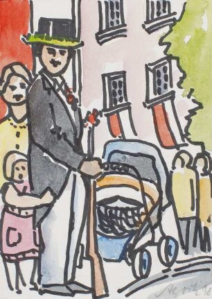 Postkarte Alfred Book, Kinderwagen (1998)