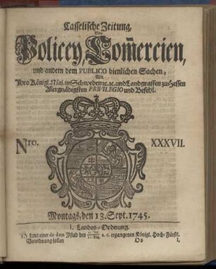 Nro. XXXVII, Montags, den 13. Sept. 1745