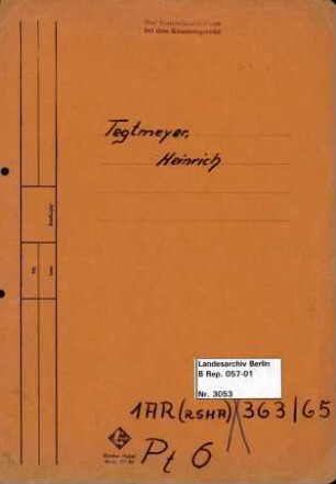 Personenheft Heinrich Tegtmeyer (*22.05.1908), SS-Sturmbannführer