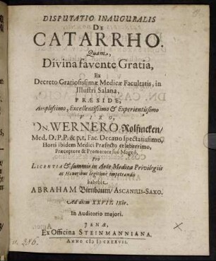 Disputatio Inauguralis De Catarrho