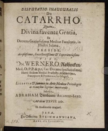 Disputatio Inauguralis De Catarrho