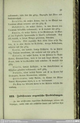 III. Indifferente organische Verbindungen