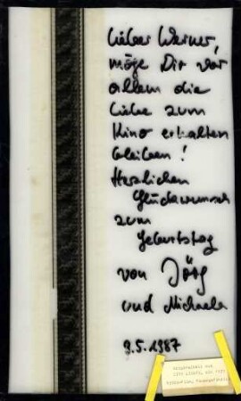 Glasplatte mit Glückwünschen zum Geburtstag von Werner Biedermann