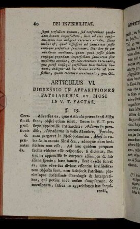 Articulus VI. Digressio in Apparitiones Patriarchis et Mosi in V. T. Factas.