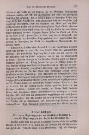 Dritter Abschnitt. Die letzten Regierungsjahre des Kurfürsten Wilhelm I. und die Regierungszeit des Kurfürsten Wilhelms II.