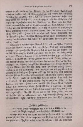 Dritter Abschnitt. Die letzten Regierungsjahre des Kurfürsten Wilhelm I. und die Regierungszeit des Kurfürsten Wilhelms II.
