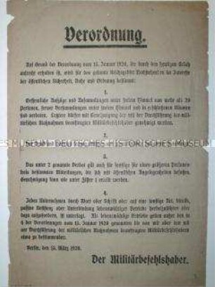 Verordnung des Militärsbefehlshabers von Berlin im Zusammenhang mit dem Kapp-Putsch