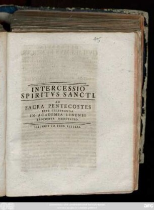 Intercessio Spiritvs Sancti : Ad Sacra Pentecostes Rite Celebranda In Academia Ienensi Proposita Meditatio