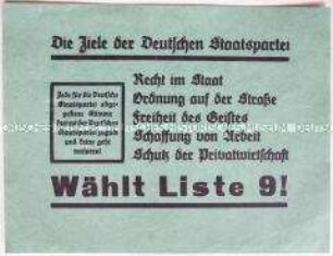 Handzettel der Deutschen Staatspartei zur Reichstagswahl 1933