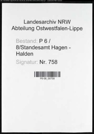 Sterberegister Standesamt Hagen-Halden