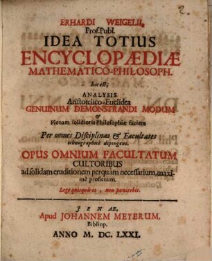 Idea totius Encyclopaediae mathematico-philosoph.