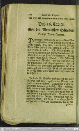 Das 16. Capitel. Von den Moralischen Schreiben
