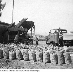 Landwirtschaft (Lagerhäuser, Neubau, Kongreß mit Krolikowski, Buchstand, Kartoffelsortieren, Gewächshaus, Kartoffeln, Getreideernte mit Mähdreschern, Auszeichnung auf dem Feld, Pflügen, Pflanzhütchen)