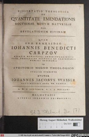 Dissertatio Theologica De Qvantitate Emendationis Doctrinae Morvm Natvralis Per Revelationem Divinam