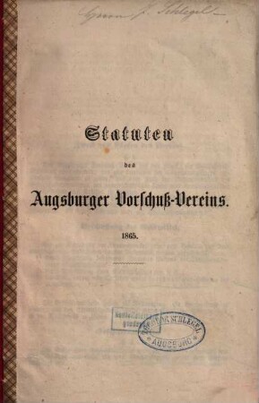 Statuten des Augsburger Vorschuss-Vereins