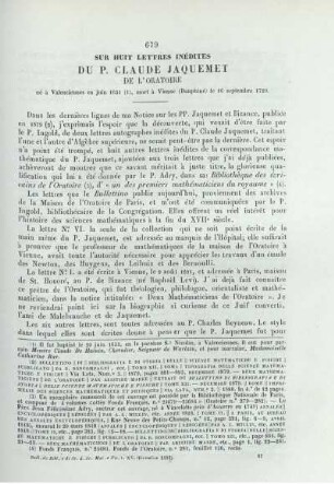 Sur huit lettres inèdites du P. Claude Jaquemet de l'oratoire [...]