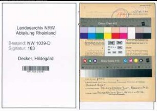 Entnazifizierung Hildegard Decker , geb. 15.04.1905 (Klavierlehrerin)