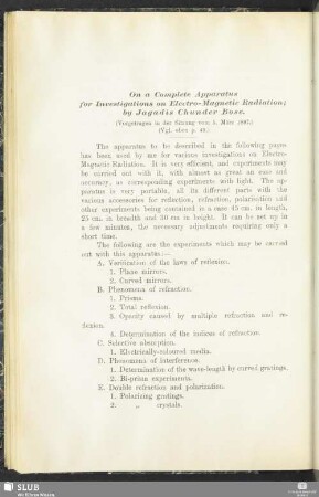 On a Complete Apparatus for Investigations on Electro-Magnetic Radiation