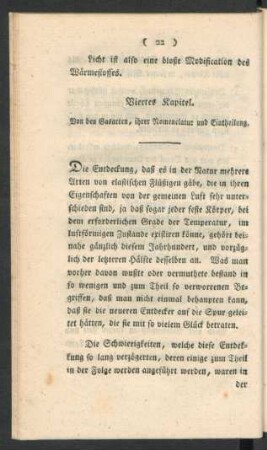 Viertes Kapitel. Von den Gasarten, ihrer Nomenclatur und Eintheilung.