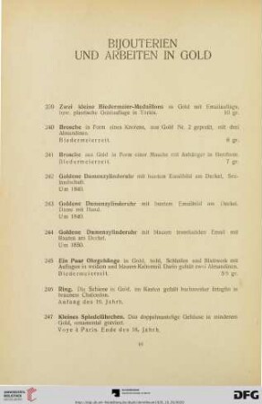 Bijouterien und Arbeiten in Gold (Nr. 239-255)