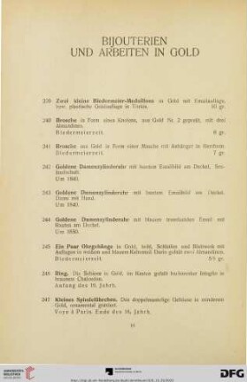 Bijouterien und Arbeiten in Gold (Nr. 239-255)