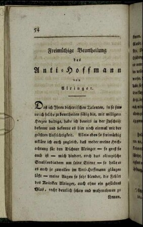 Freimüthige Beurtheilung des Anti-Hoffmann von Ulringer