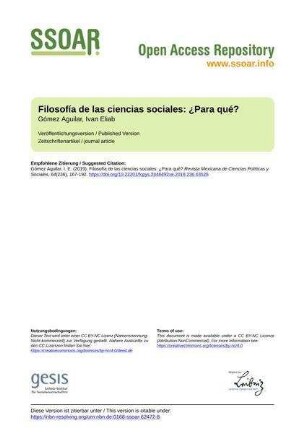 Filosofía de las ciencias sociales: ¿Para qué?