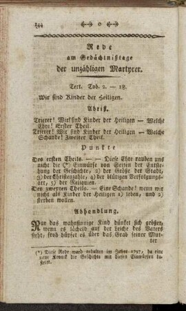 Rede am Gedächtnißtage der unzähligen Martyrer.