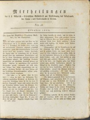 Mittheilungen. Nro. 43. Oktober 1822.