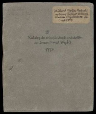 Katalog der orientalischen Handschriften III