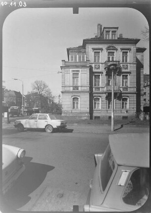 Dresden-Neustadt, Antonstraße 14/16. Wohn- und Geschäftshaus mit Bahnhof-Apotheke (1864). Seitenfront (von der Erna-Berger-Straße)