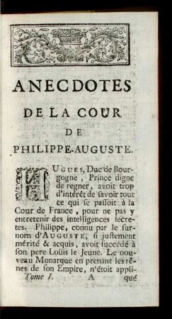 Anecdotes De La Cour De Philippe Auguste.