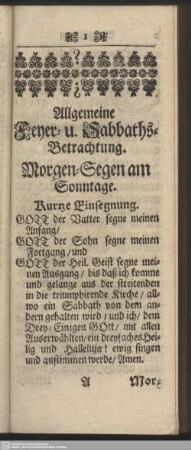 Allgemeine Feyer- u. Sabbaths-Betrachtung