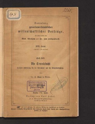 Die Trunksucht in ihrer Bedeutung für die Gesundheit und die Gesundheitspflege