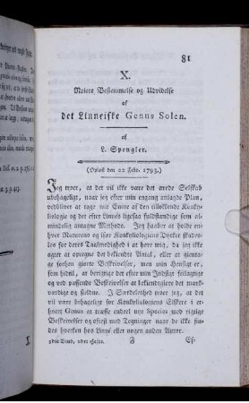 X. Noiere Bestemmelse og Udvidelse af det Linneiske Genus Solen.
